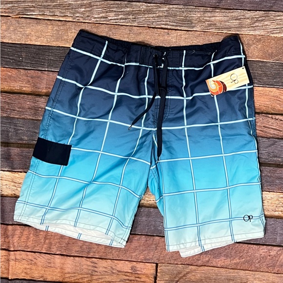 Ocean Pacific OP Mens Blue Board Shorts Swim Trunks Surfer Bathing Suit - Picture 1 of 7